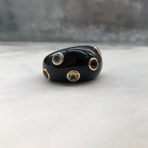 Vintage Onyx Gold Gemstone Ring Multicolor Statem… - image 2