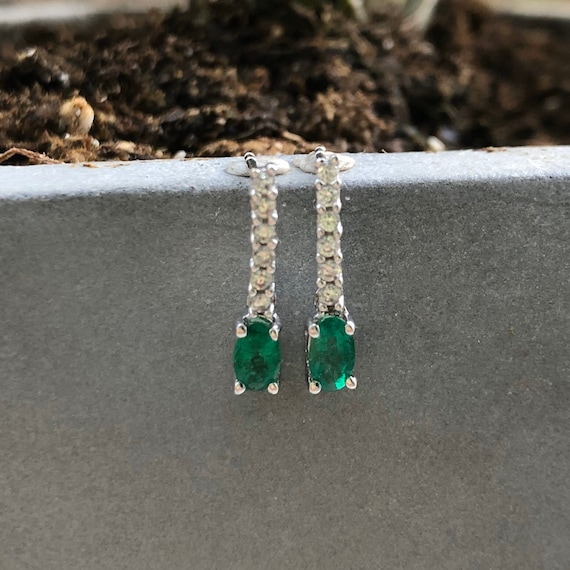 Vintage White Gold Emerald Earrings Stunning Vinta
