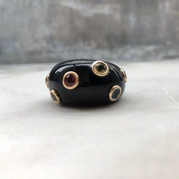 Vintage Onyx Gold Gemstone Ring Multicolor Statem… - image 1