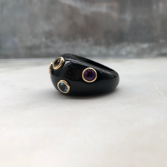 Vintage Onyx Gold Gemstone Ring Multicolor Statem… - image 3