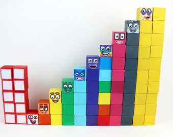 Numberblocks 1 10 Stackable Wooden Blocks Free Coloring Etsy