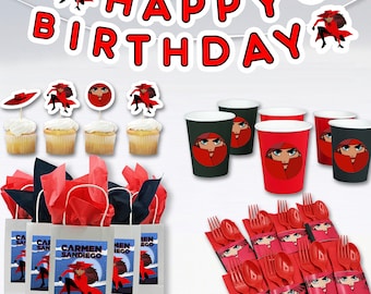 Carmen Sandiego Birthday Party Supply: Banner, Bags, Cups, Napkins