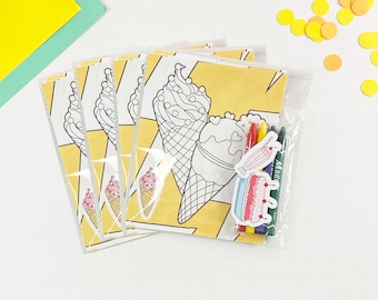 Set de actividades para colorear helados: recuerdos de fiesta de cumpleaños, pegatinas y crayones