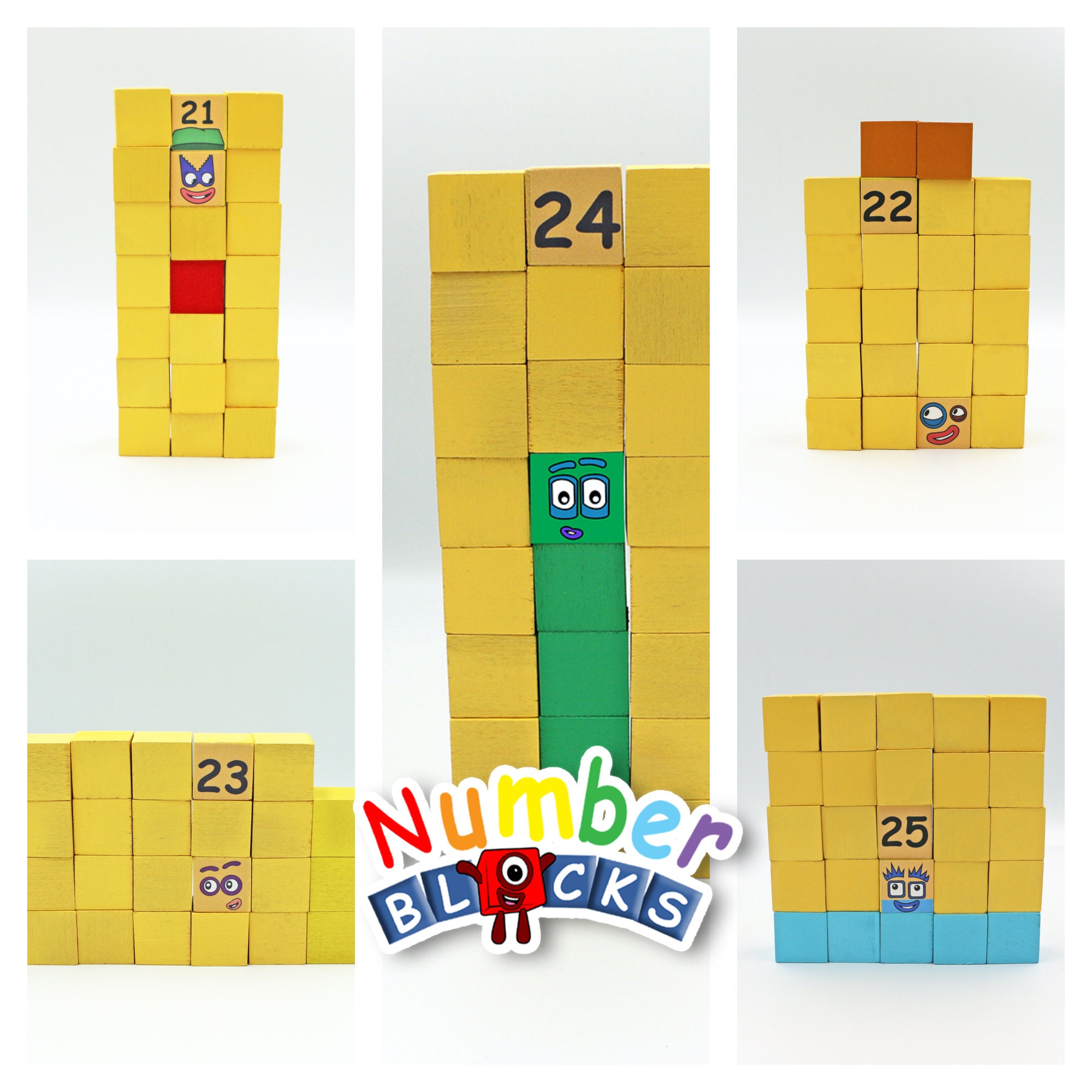 Numberblocks 21 to 25 Stackable Wooden Blocks Etsy