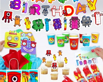 Numberland Birthday Party Supplies: Banner, Cake Topper, Cups, Napkins