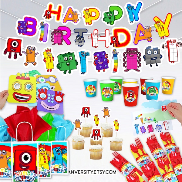NumberBlocks Birthday Party - NumberLand Birthday Party Banner, Cake Topper, Cupcake Topper, Birthday Bags, Party Cups and Party Napkins