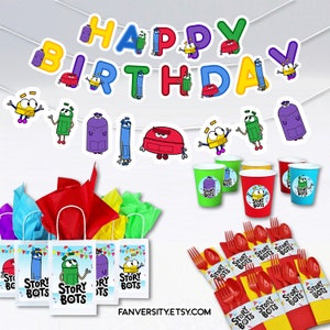 Story Bots Party Supply - Story Bots Birthday Party Banner, Birthday Bags, Party Cups and Party Napkins