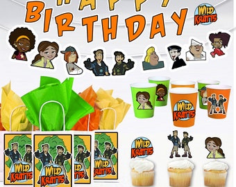 Wild Kratt Party Supply - Bannière de fête d'anniversaire Nature sauvage, sacs d'anniversaire, tasses de fête et serviettes de table de fête