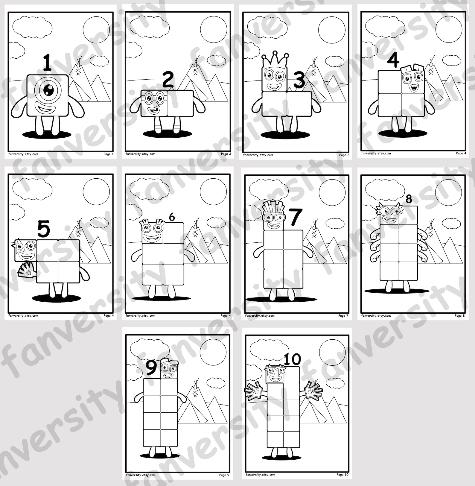Numberblocks Coloring Book 1 To 10 Coloring Pages As Instant Etsy