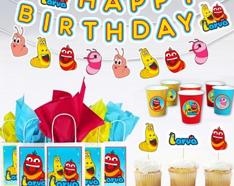 Lar va Party Supply - Pancarta para fiesta de cumpleaños de Larva, bolsas de cumpleaños, vasos y servilletas para fiesta