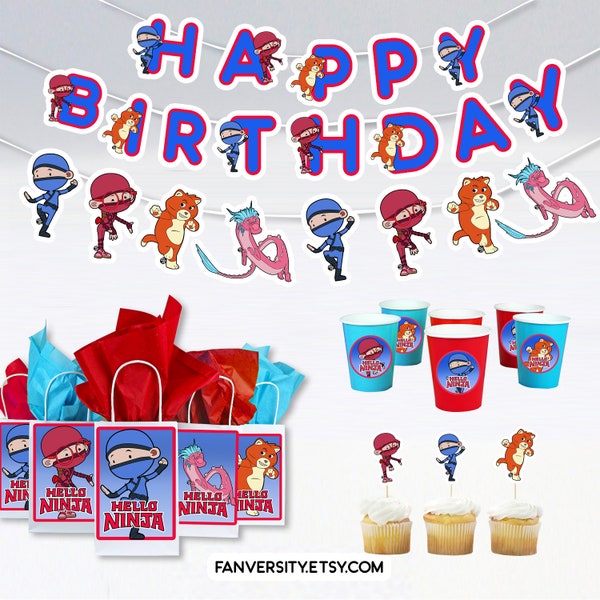 Ninja Party Supply - Hello Ninja Birthday Party Banner, Birthday Bags, Party Cups and Party Napkins
