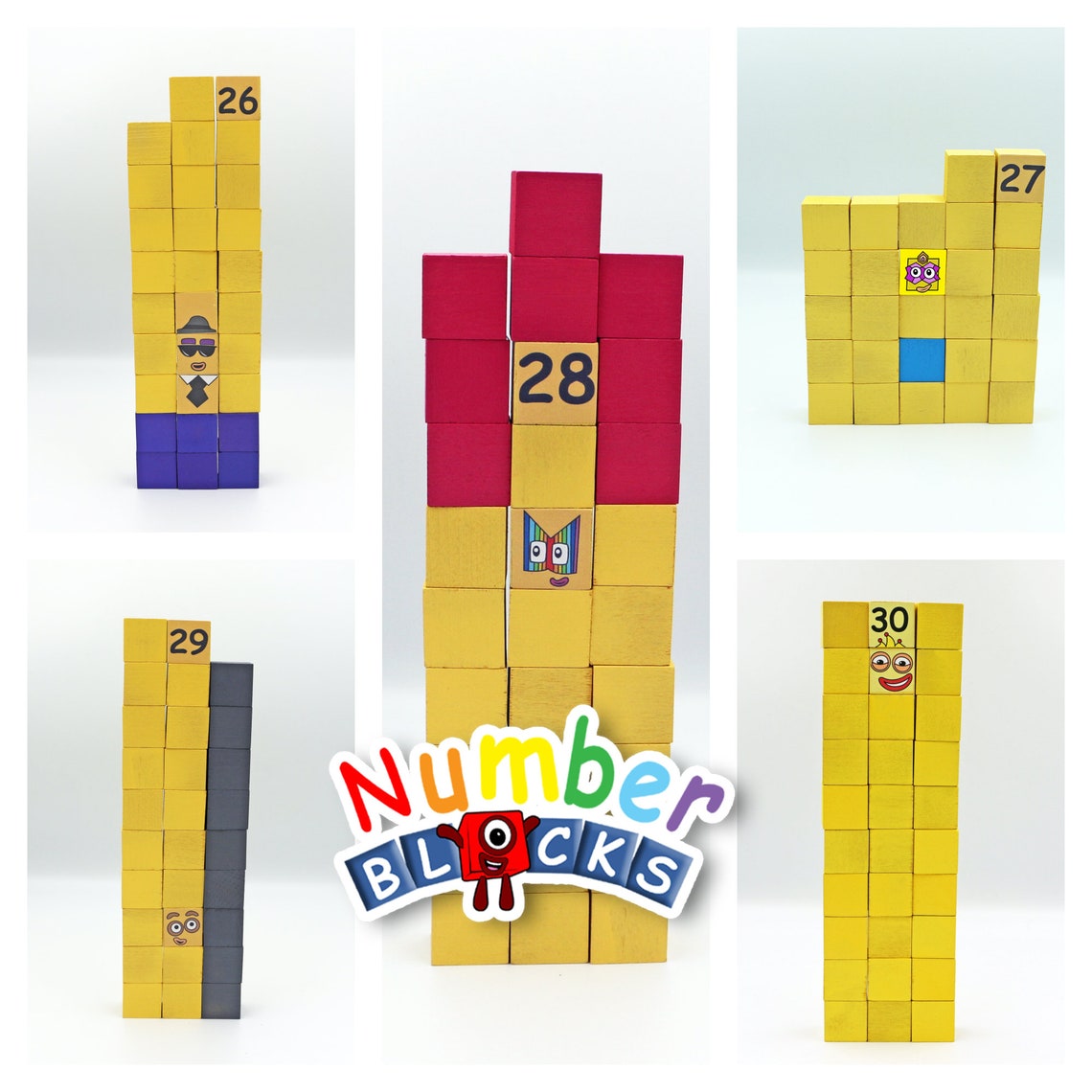 Numberblocks 26 to 30 Stackable Wooden Blocks Etsy