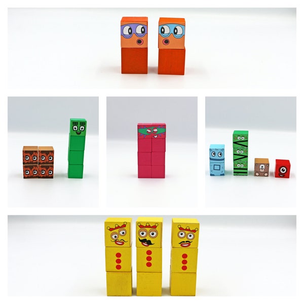 Terrible Two's, Three Threes, Squarey, Big Tum and Blockzilla Stackable Wooden Blocks