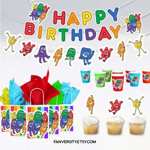 Colour Birthday Party Supply - Colour Blocks Birthday Party Banner, Cake Topper, Cupcake Topper, Birthday Bags, Party Cups and Party Napkins