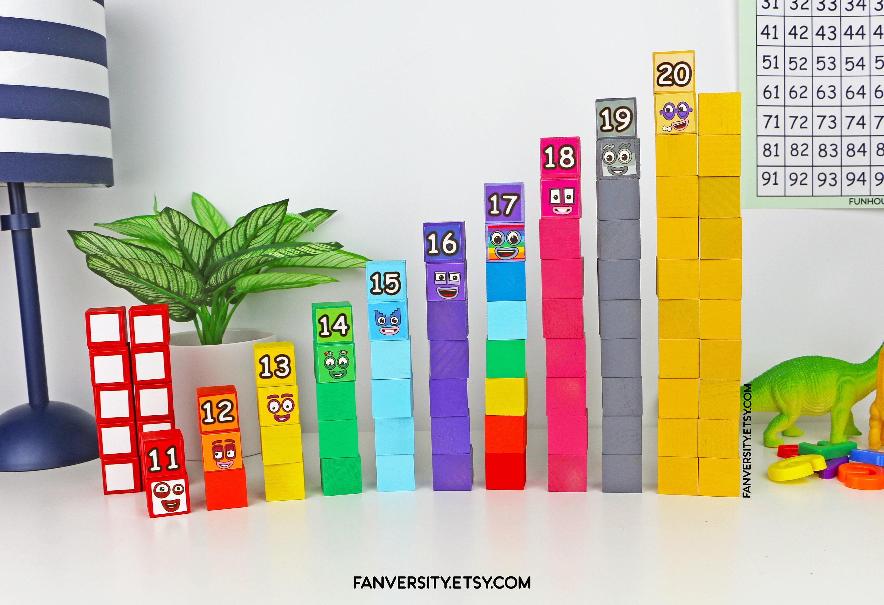 Numberblocks 11 20 Blocks, Stackable Wooden Blocks Spillproof