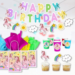 Unicorn Party Supply - Magical Unicorn Birthday Party Banner, Birthday Bags, Party Cups and Party Napkins