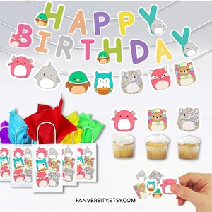 Squishmallows Party Supply - Squishmallow Birthday Party Banner, Birthday Bags, Party Cups and Party Napkins