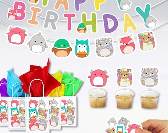 Squishmallow Birthday Party Banner, Bags, Cups & Napkins