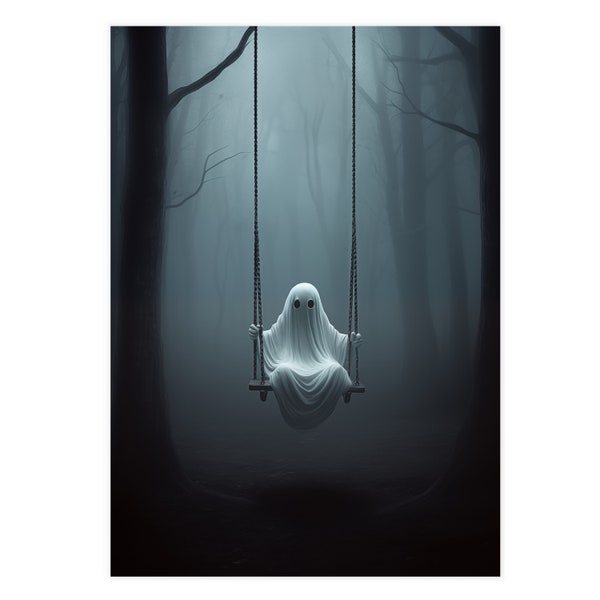 Ghost on Swing, Victorian Painting, Dark Academia Style Art Print, Gothic Wall Decor, Ideal Spooky Gift, Haunting Ghost