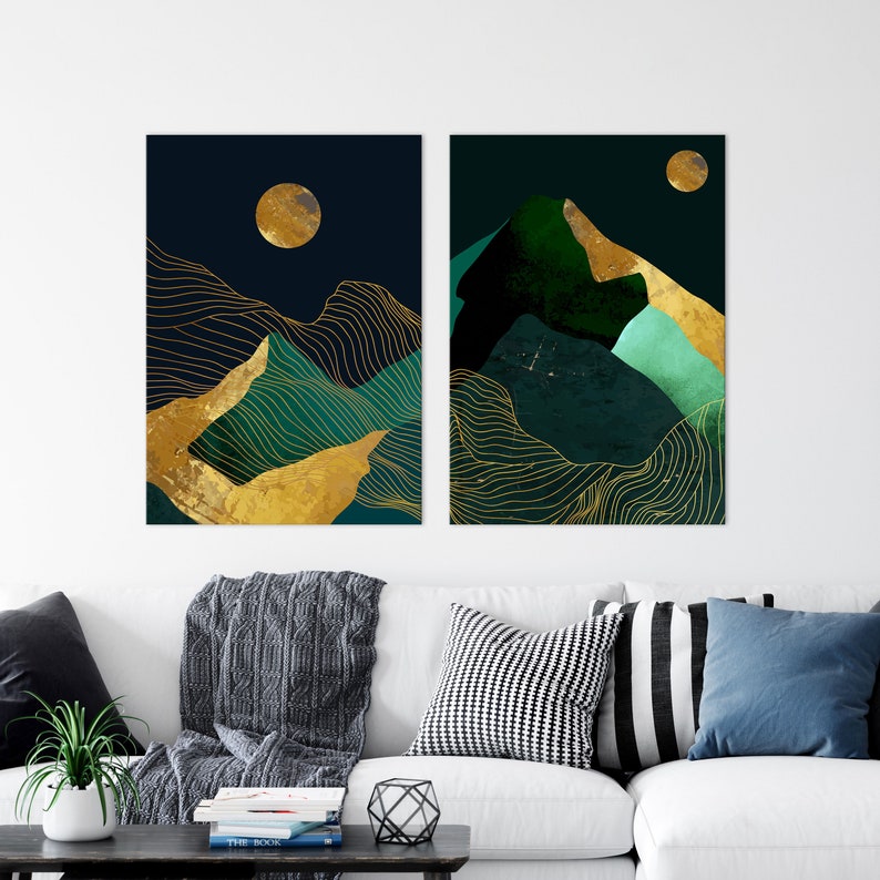Set of 2 Painting Dark Landscapes Moonrise Wall Art Dark Etsy UK