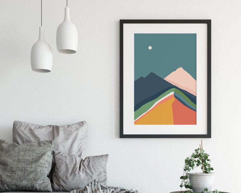Abstract Night Sky Landscape Wall Art Prints Minimalist Etsy