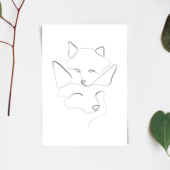 Fox Couple One Line Art Black and White Animal Continuous - Etsy Fox Couple One Line Art Black and White Animal Continuous - Etsy