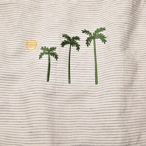 Striped Linen Baby Blanket with Palm Tree Embroidery