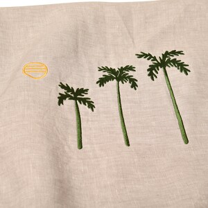Gray Linen Baby Blanket with Palm Tree Embroidery