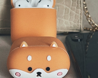 PKs Snug Apple AirPods Case (1/2, Pro and 3rd) 3D Dog/Puppy/Corgi/Shiba Inu Earphones Cover, Protective Silicone Gel, Soft TPU Case/Cover