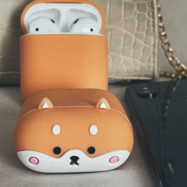 PKs Snug Apple AirPods Case (1/2, Pro and 3rd) 3D Dog/Puppy/Corgi/Shiba Inu Earphones Cover, Protective Silicone Gel, Soft TPU Case/Cover