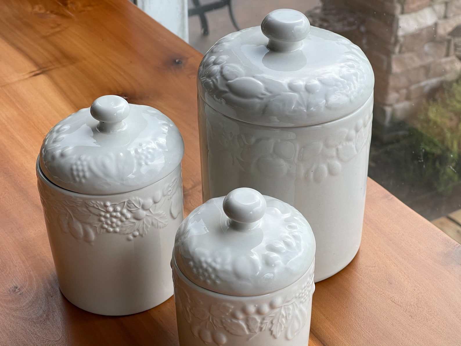 Gibson White Canister Set of 3 Vintage Set Of 3 Fruit Off Etsy