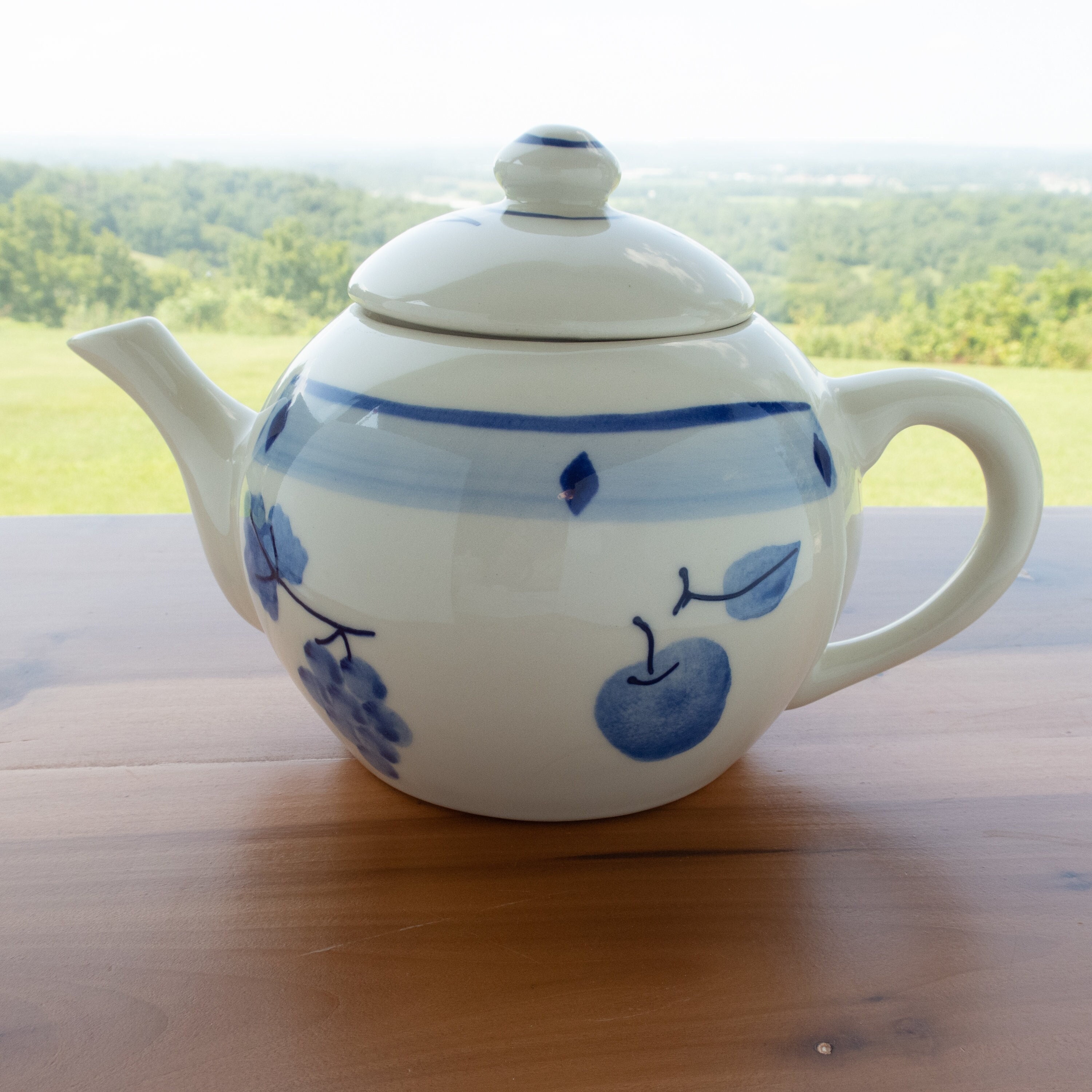 Blue and White Teapot, Hartstone Pottery USA Blue Orchard Ceramic