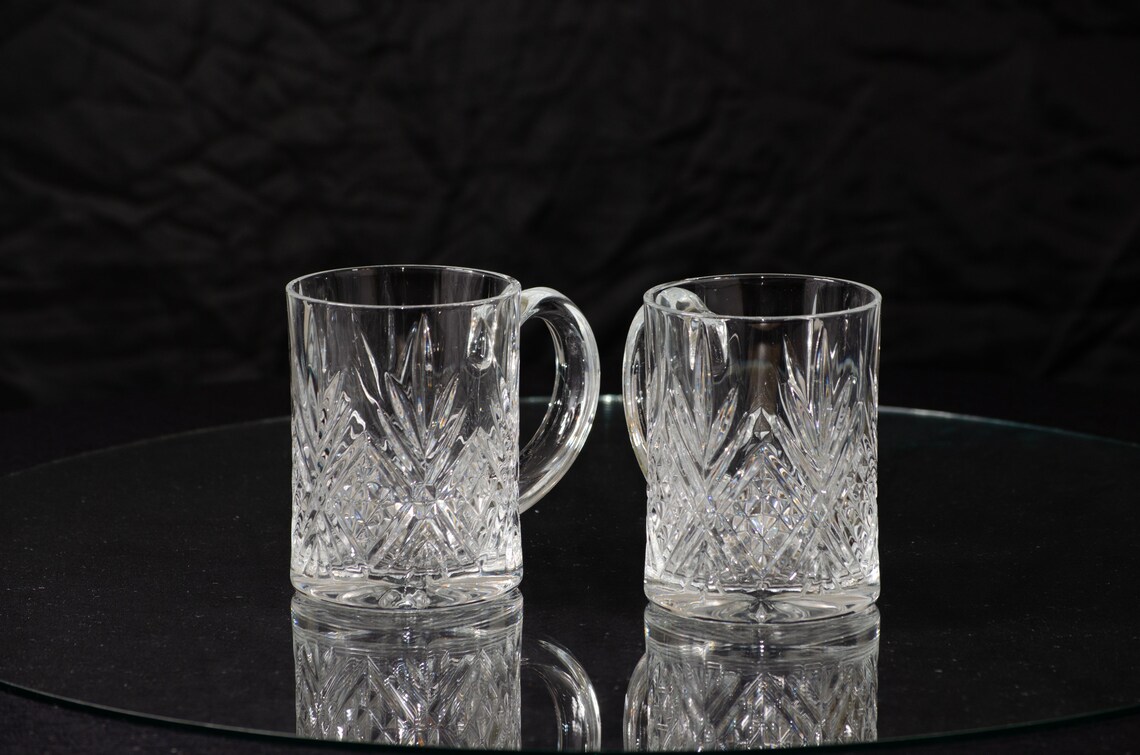 Crystal Cut Glass Coffee Mugs Vintage Paul Sebastian Crystal Etsy