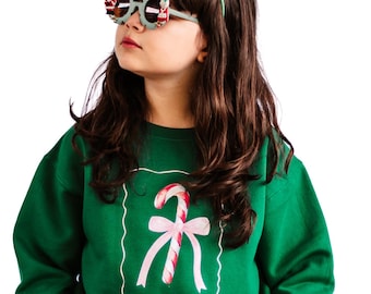 Mädchen-Weihnachtspullover, rosa Zuckerstangen-Sweatshirt, Vintage-Weihnachtspullover für Kinder