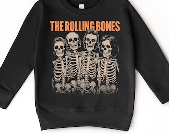 Vintage Halloween Band Shirt Kids | The Rolling Bones Shirt | Funny Skeleton Halloween Tee | Boys Halloween Sweatshirt | Toddler Graphic Tee