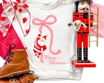 Rosa Weihnachtspullover für Mädchen – Retro-Weihnachtsmann, Farbblock – Vintage-Weihnachtspullover für Kinder