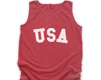 4th of July Tee | USA Comfort Colors Tank | Fourth of July Tank Top | Red White and Blue | Women&#39;s Unisex 4th of July | USA 4th Shirt