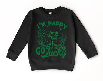 St. Patrick's Day Happy Go Lucky Toddler Sweatshirt - Boys Luck Kids Shirt - Shamrock Toddler Tee, Boys St Patricks Day Sweatshirt