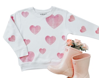 Watercolor Hearts / Girls, Youth, Toddler & Infant Valentines  Sweatshirt / Toddler Crewneck Sweater / Sister Valentines Set