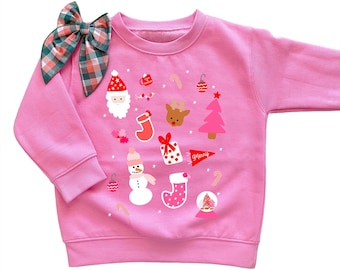 Christmas Sweatshirt Toddler Girl,  Toddler Christmas Shirt, Santa Toddler Baby Girl Outfit Pink Santa Sweater