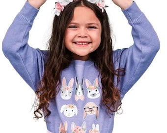 Girls Bunny Easter Sweatshirt | Kids Easter Gift | Sibling Easter Matching Shirts | Girl Easter Shirt | Toddler Youth Easter Shirt