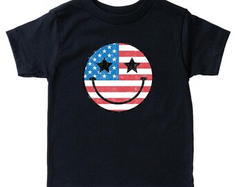 Camiseta de verano para niños con carita sonriente para el 4 de julio