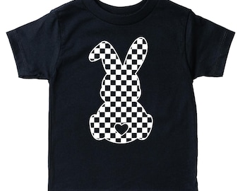 Checkered Bunny Easter Shirt for Boys, Toddler Easter Outfit, Youth Spring Graphic Tee, Trendy Boys Spring Easter Shirt