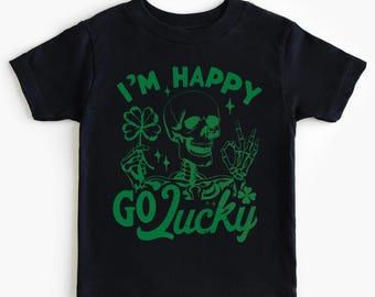 Pojkars St Patricks Day-tröja, St. Patrick's Day Happy Go Lucky skelett småbarnströja - Pojkars tur barntröja - Shamrock småbarnströja