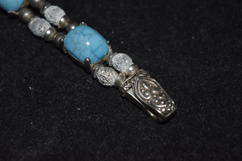 UNIQUE Vintage Turquoise Cabochon, Metal & Stone Bracelet image 5