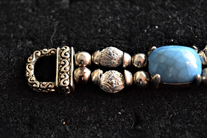 UNIQUE Vintage Turquoise Cabochon, Metal & Stone Bracelet image 2