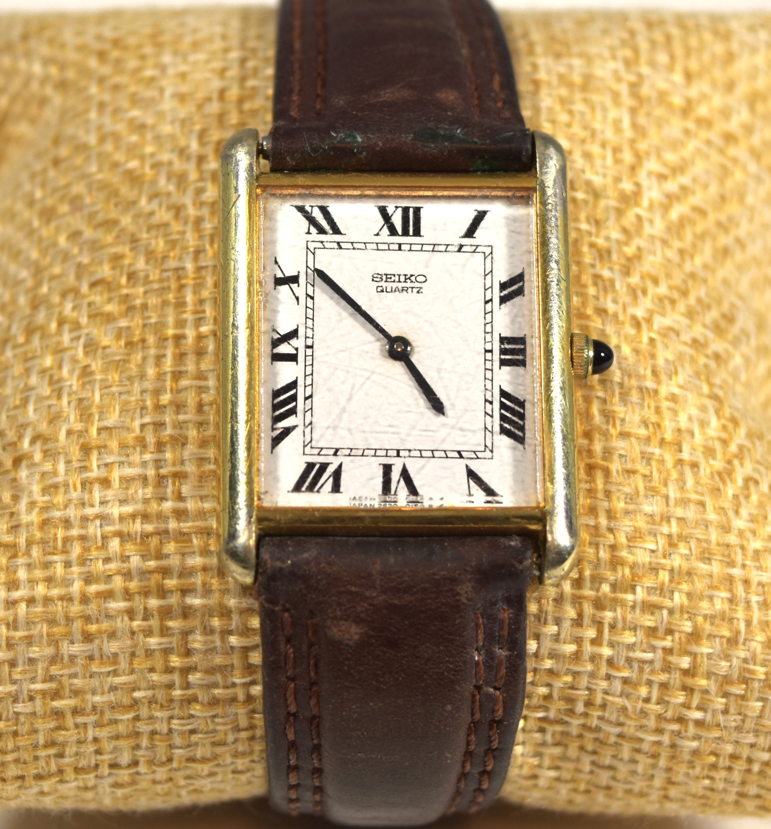 Vintage Seiko Quartz Roman Numerals TANK Watch 2620-5040