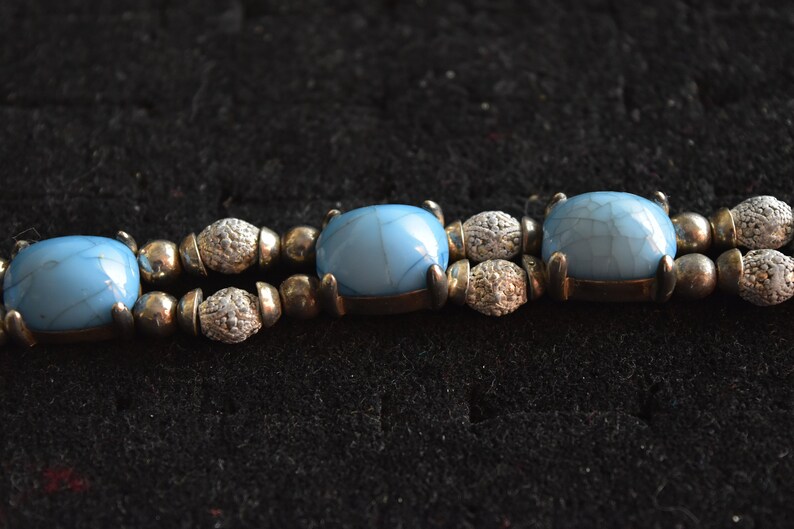 UNIQUE Vintage Turquoise Cabochon, Metal & Stone Bracelet image 3
