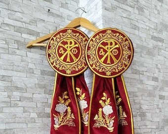 Fully embroidered orthodox priest candle ribbons. 2 pcs set. Gift for priest or bishop. Gift for church. Priest vestments