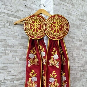 Fully embroidered orthodox priest candle ribbons. 2 pcs set. Gift for priest or bishop. Gift for church. Priest vestments